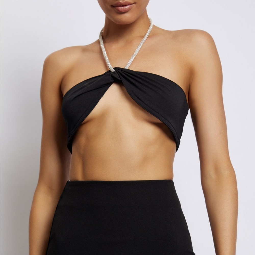 Brand new never worn! Black crop, silver rhinestones
